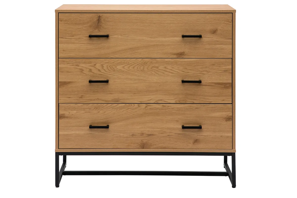 Miliboo Kommode mit 3 Schubladen in hellem Eichenholzfinish und schwarzem Metall B100 cm LOVATO* Kommoden|Kommoden