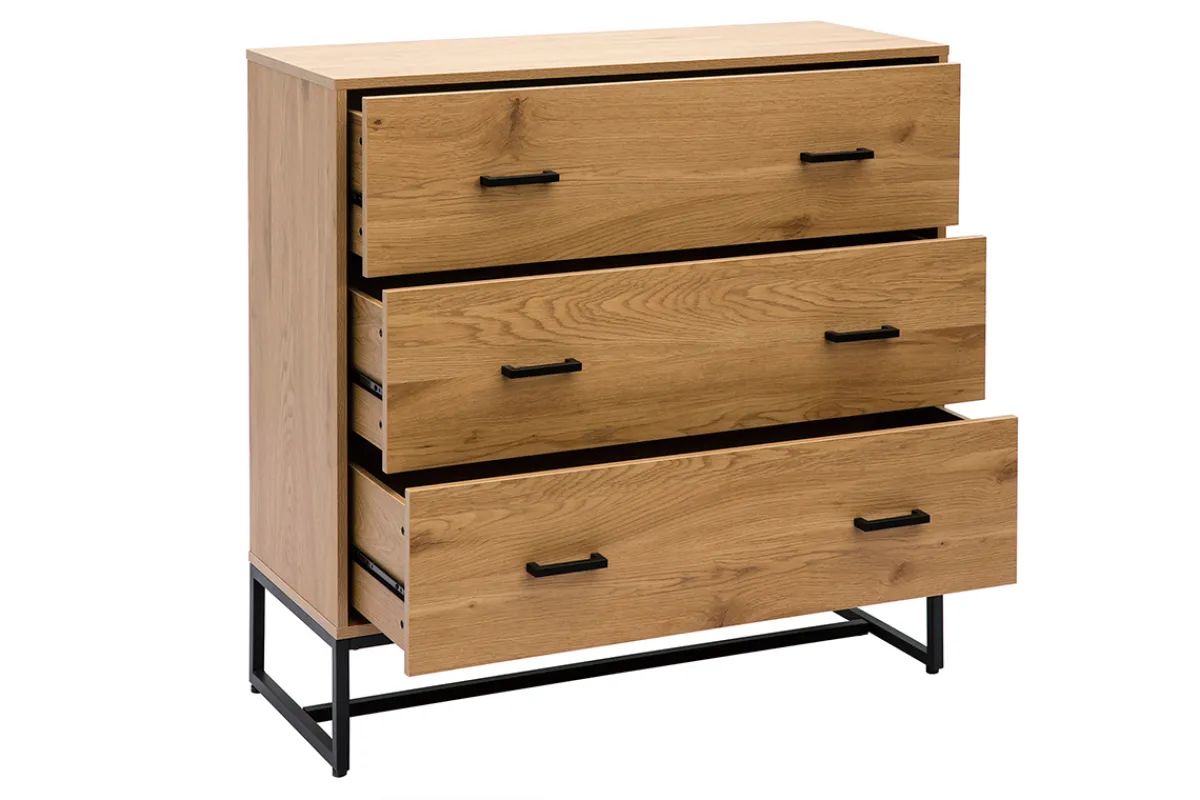 Miliboo Kommode mit 3 Schubladen in hellem Eichenholzfinish und schwarzem Metall B100 cm LOVATO* Kommoden|Kommoden
