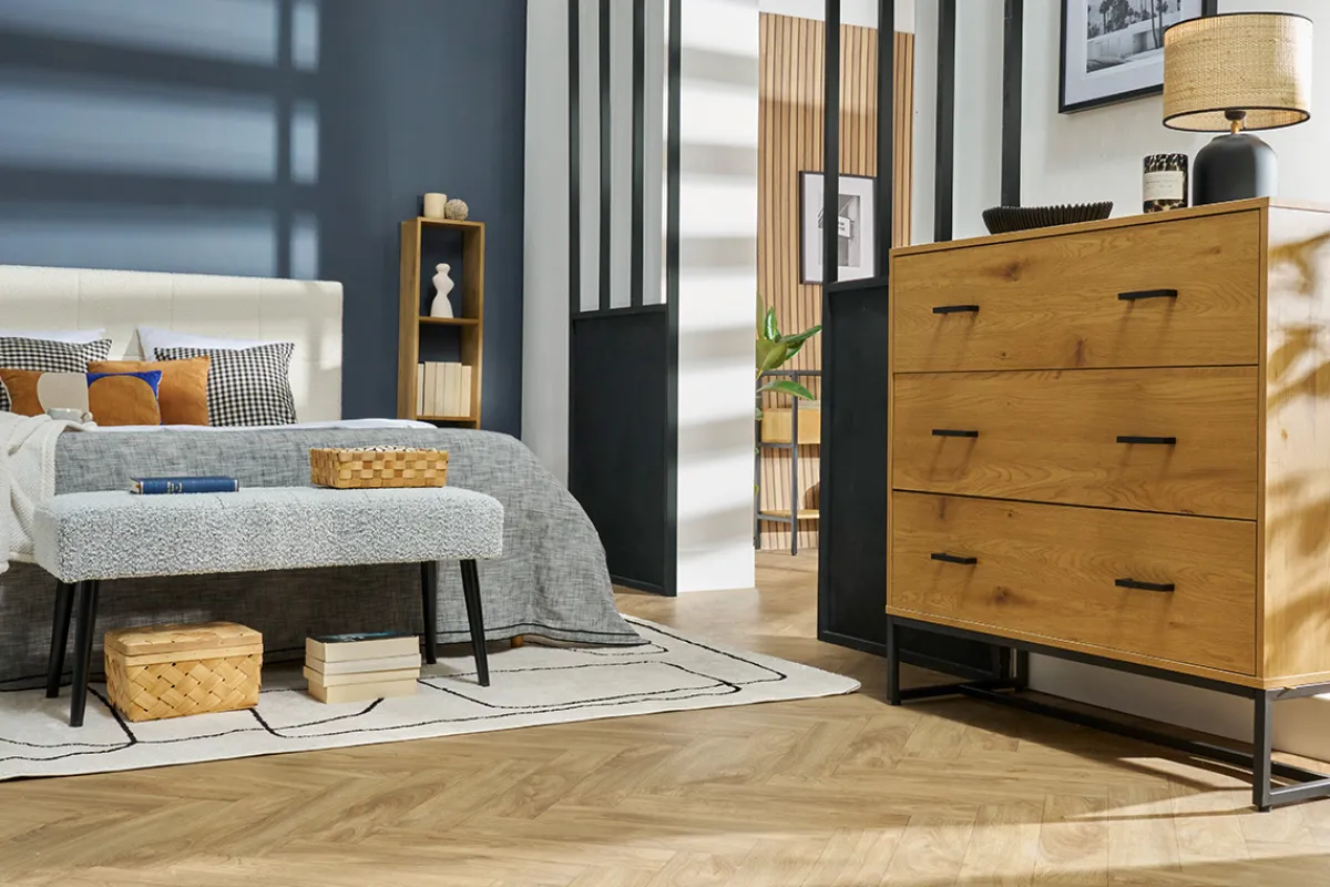 Miliboo Kommode mit 3 Schubladen in hellem Eichenholzfinish und schwarzem Metall B100 cm LOVATO* Kommoden|Kommoden