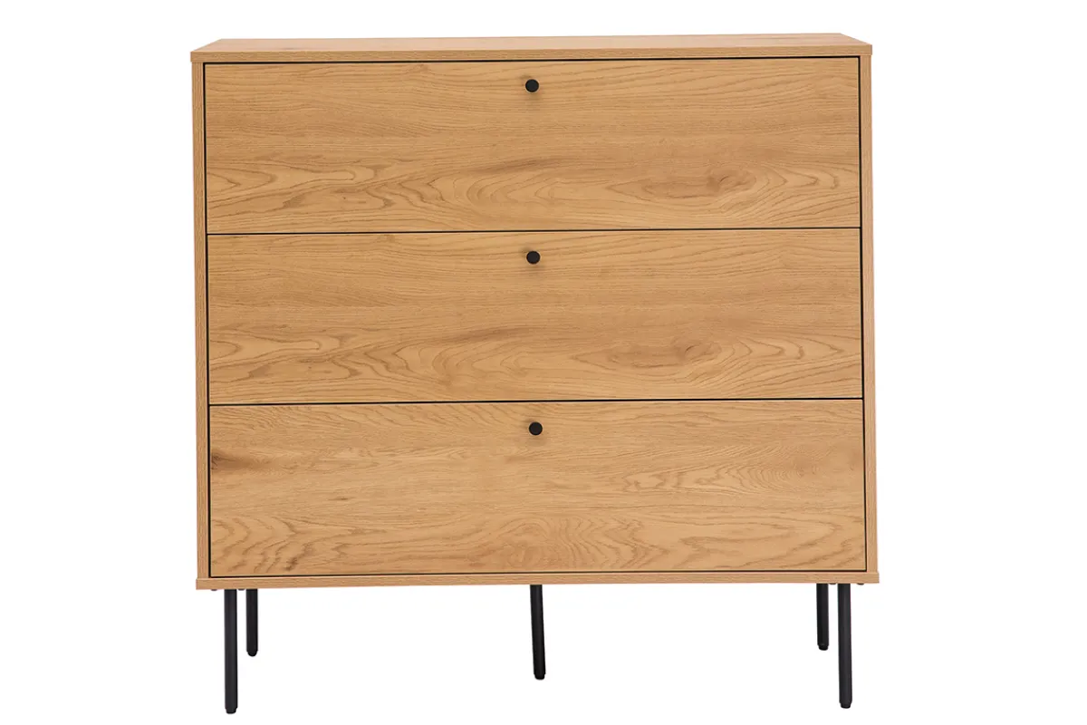 Miliboo Kommode mit hellem Holzdekor in Eiche und schwarzen Metallfüßen mit 3 Schubladen B100 cm PERNELLE* Kommoden|Kommoden