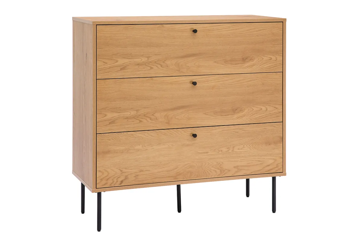 Miliboo Kommode mit hellem Holzdekor in Eiche und schwarzen Metallfüßen mit 3 Schubladen B100 cm PERNELLE* Kommoden|Kommoden
