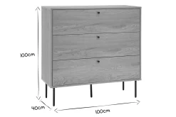 Miliboo Kommode mit hellem Holzdekor in Eiche und schwarzen Metallfüßen mit 3 Schubladen B100 cm PERNELLE* Kommoden|Kommoden