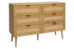Miliboo Kommode mit heller Holzoberfläche, Rattan und schwarzem Metall, 3 Schubladen L120 cm MANILLE* Kommoden|Kommoden