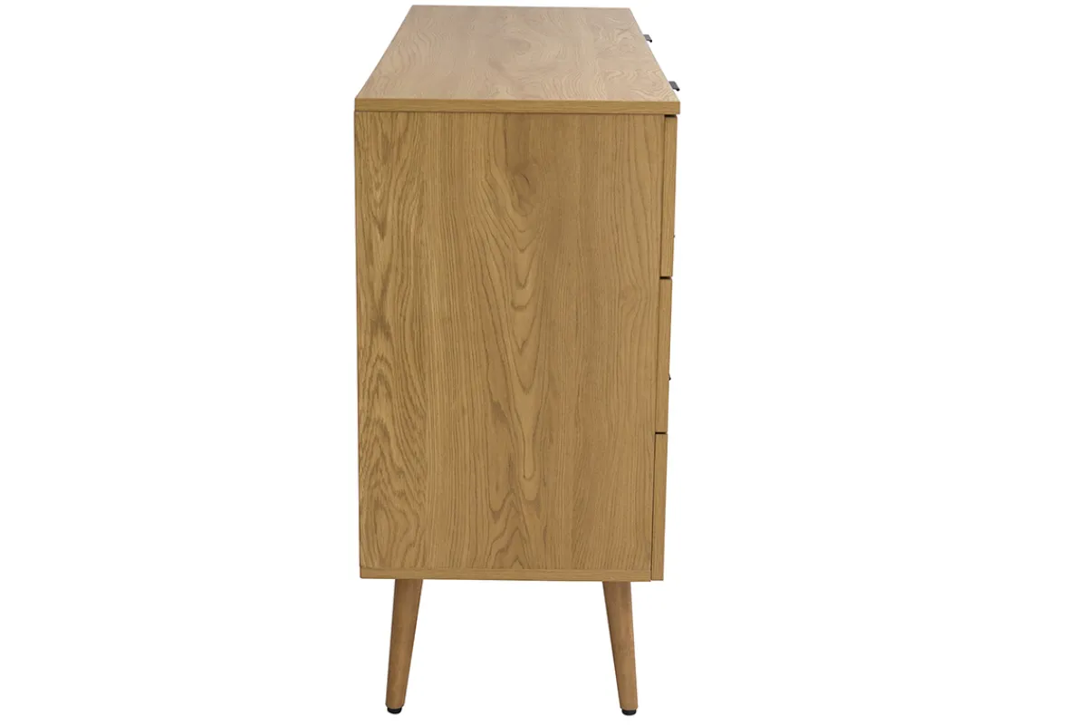 Miliboo Kommode mit heller Holzoberfläche, Rattan und schwarzem Metall, 3 Schubladen L120 cm MANILLE* Kommoden|Kommoden