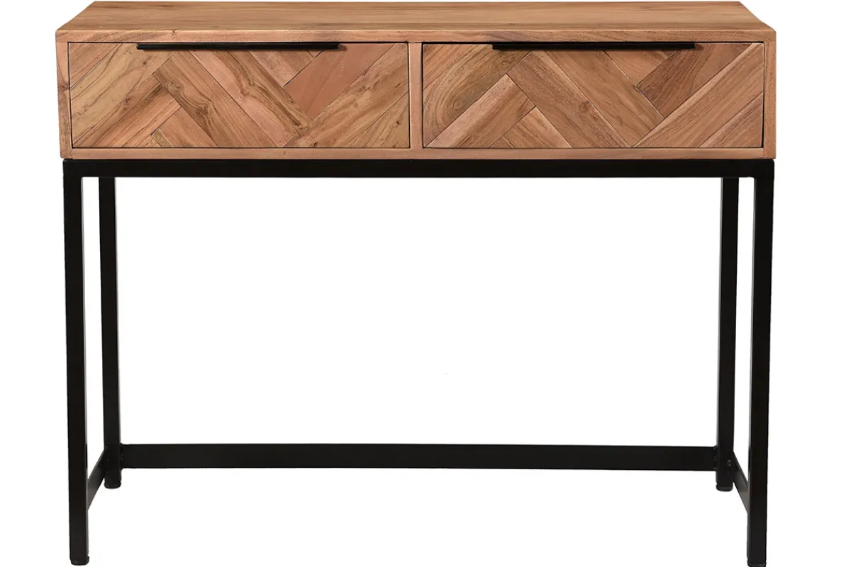 Miliboo Konsole aus Akazienholz und Metall schwarz 2 Schubladen L100 cm STICK* Konsolentische|Flurmöbel