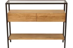 Miliboo Konsole aus massivem Mangoholz und Glasplatte 2 Schubladen B100 cm SITA* Konsolentische