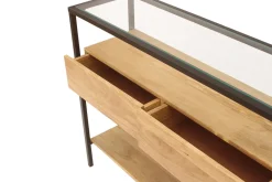 Miliboo Konsole aus massivem Mangoholz und Glasplatte 2 Schubladen B100 cm SITA* Konsolentische