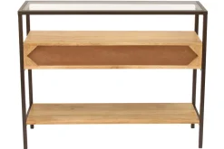 Miliboo Konsole aus massivem Mangoholz und Glasplatte 2 Schubladen B100 cm SITA* Konsolentische