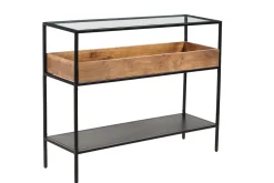 Miliboo Konsole aus schwarzem Metall mit Glasplatte und Fach aus Massivholz L100 cm HAORA* Konsolentische