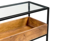 Miliboo Konsole aus schwarzem Metall mit Glasplatte und Fach aus Massivholz L100 cm HAORA* Konsolentische