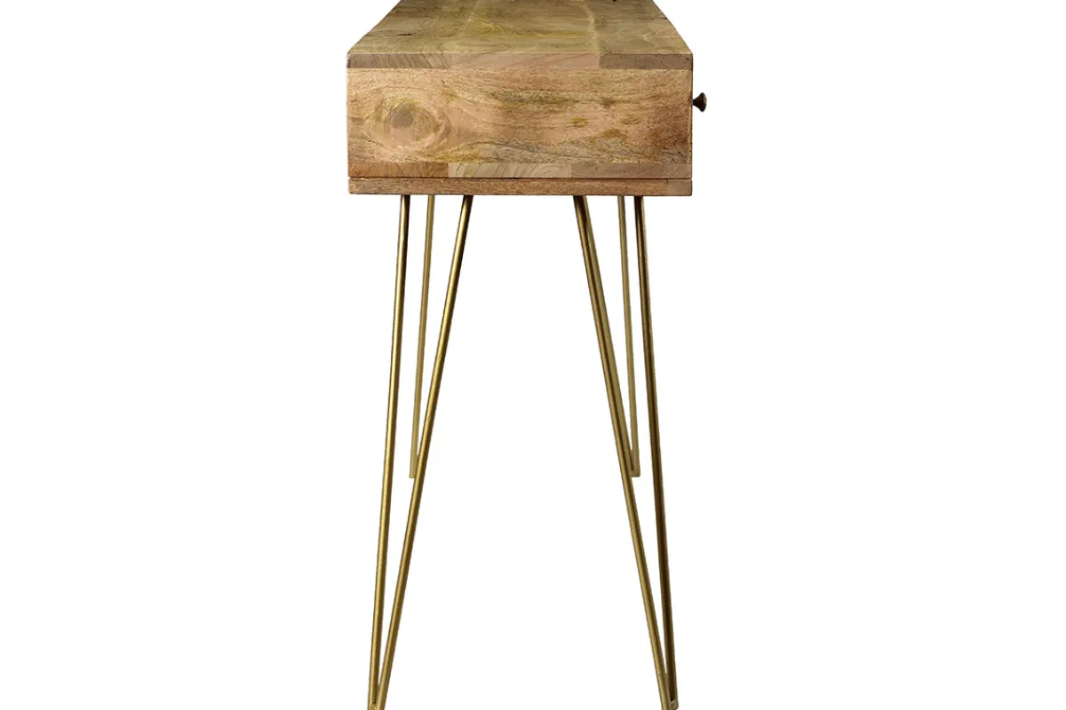 Miliboo Konsole graviert aus Mangoholz und vergoldetem Metall L120 cm LINIUM* Konsolentische|Flurmöbel