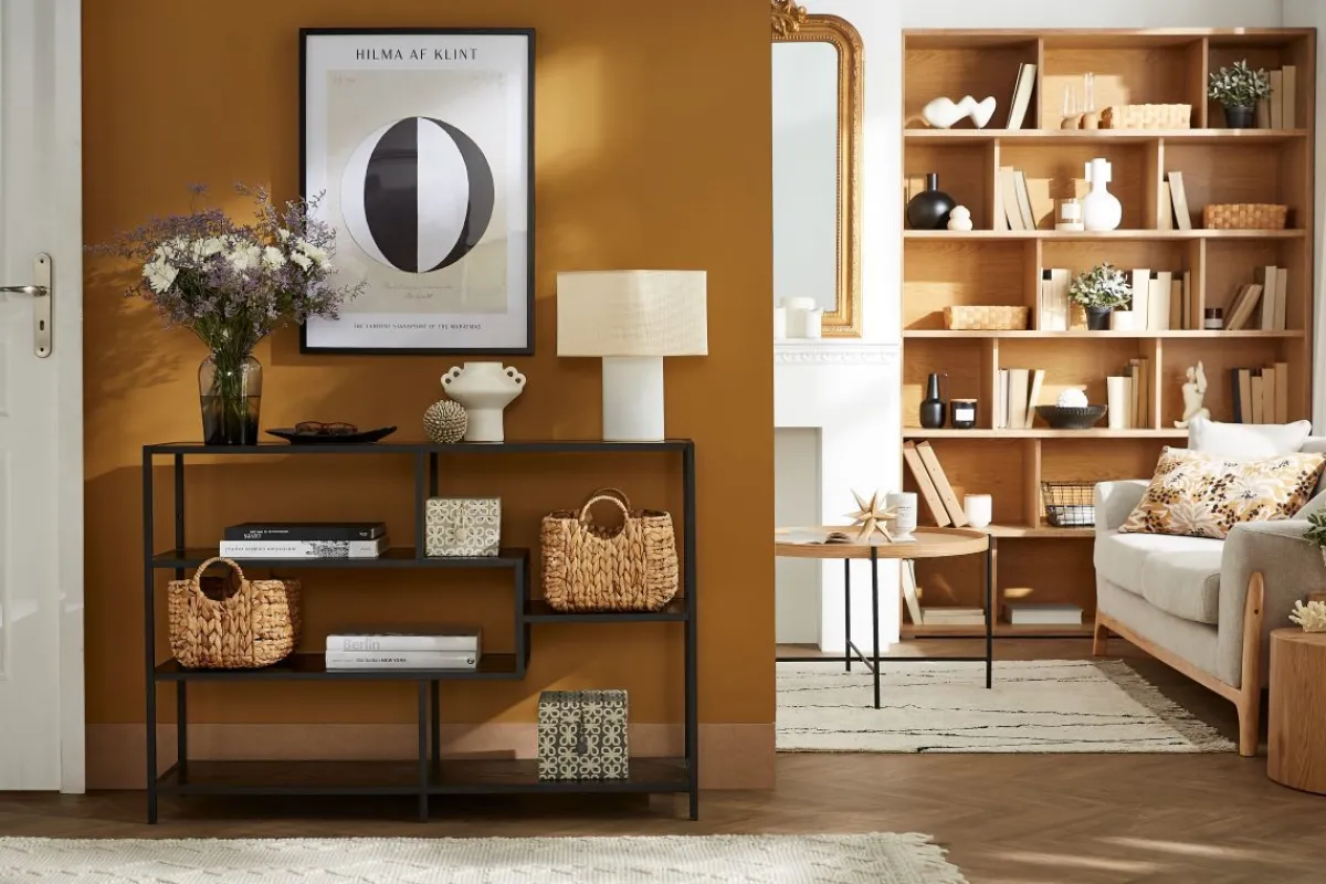 Miliboo Konsole im Industrial Style aus schwarzem Metall und Holz L114 cm TRESCA* Bücherregale|Bücherregale