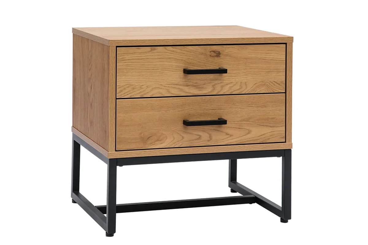 Miliboo Nachttisch mit 2 Schubladen in hellem Eichenholzfinish und schwarzen Metallgestell L50 cm LOVATO* Nachttische