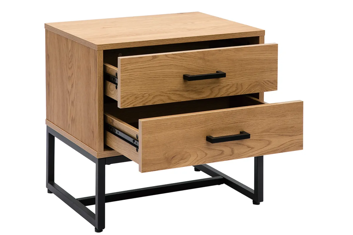 Miliboo Nachttisch mit 2 Schubladen in hellem Eichenholzfinish und schwarzen Metallgestell L50 cm LOVATO* Nachttische