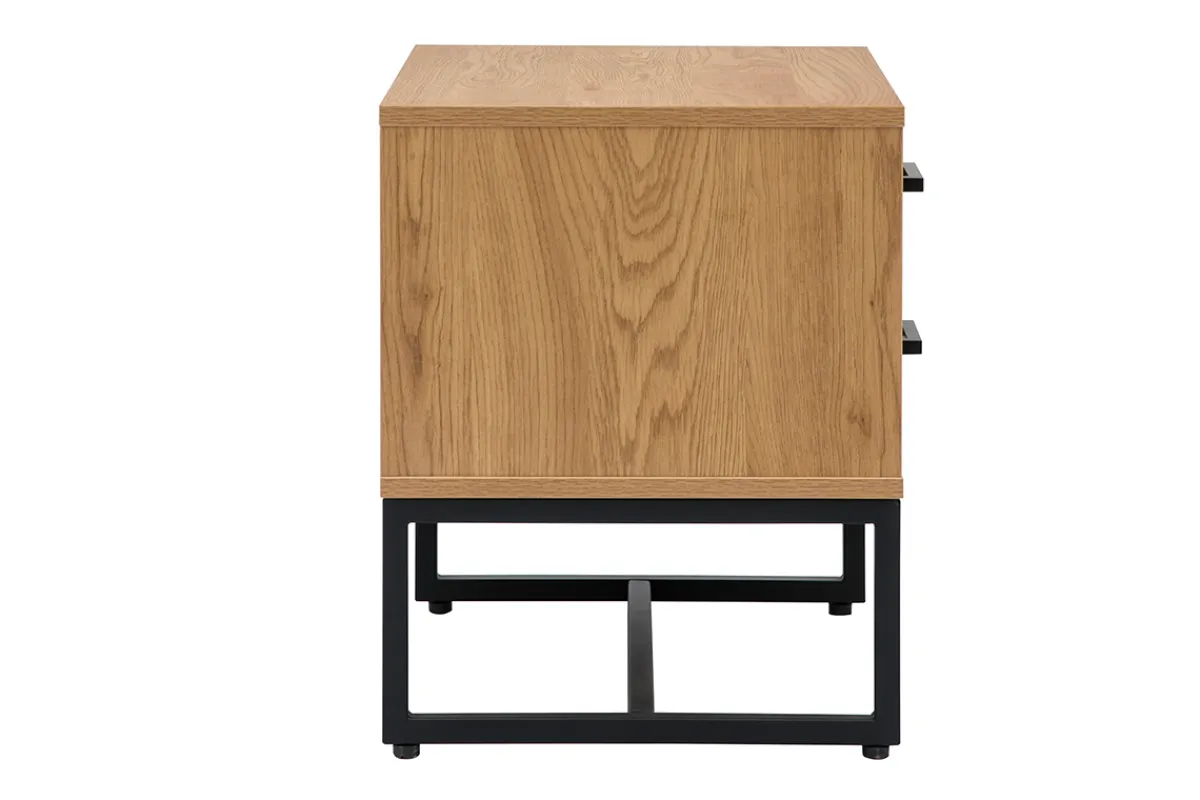 Miliboo Nachttisch mit 2 Schubladen in hellem Eichenholzfinish und schwarzen Metallgestell L50 cm LOVATO* Nachttische
