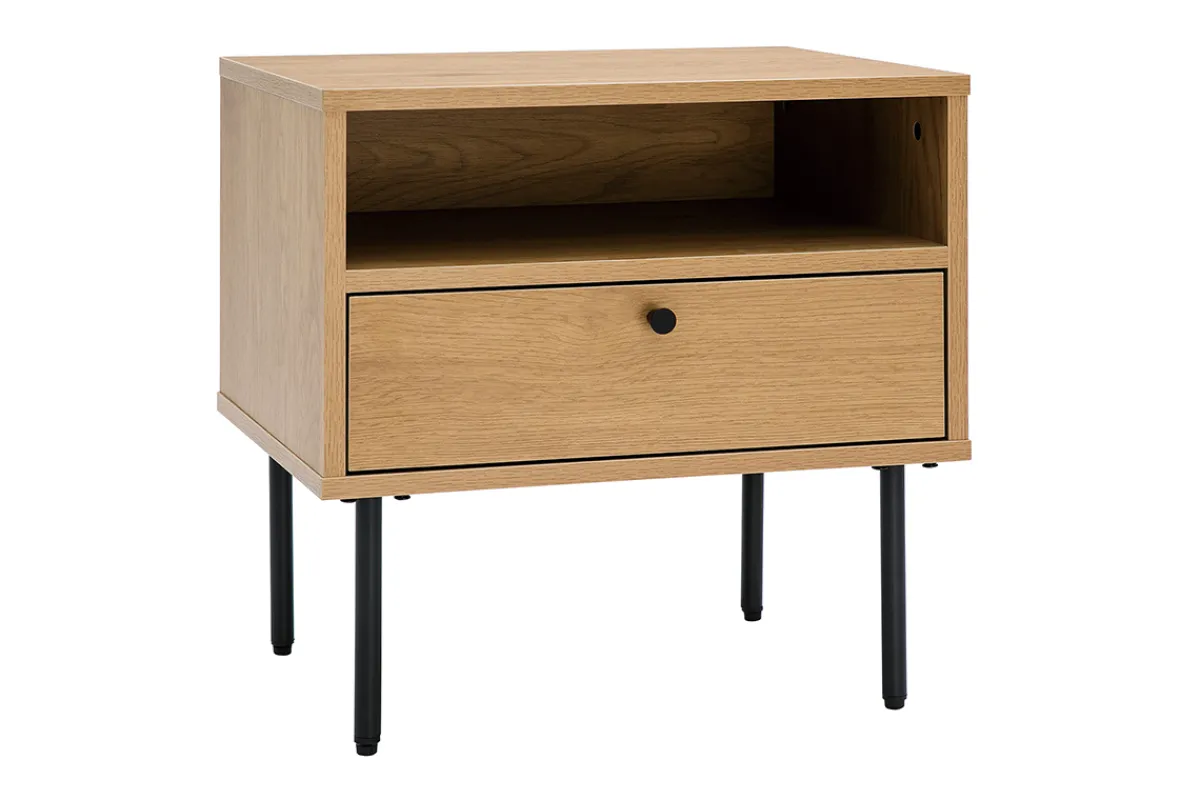 Miliboo Nachttisch mit Ablagefächern in hellem Eichenholzfinish und schwarzen Metallfüßen L50 cm PERNELLE* Nachttische