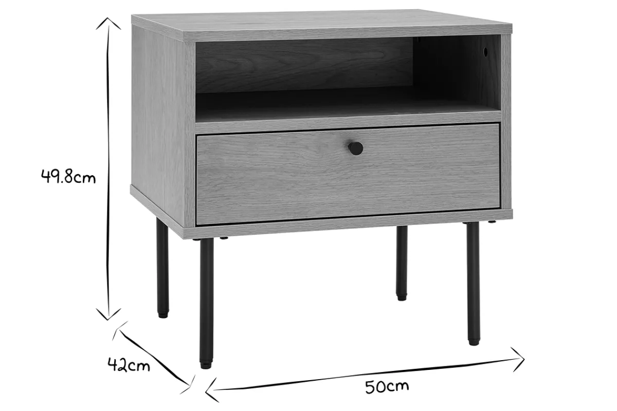 Miliboo Nachttisch mit Ablagefächern in hellem Eichenholzfinish und schwarzen Metallfüßen L50 cm PERNELLE* Nachttische