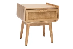 Miliboo Nachttisch mit Schublade aus hellem Massivholz und Rattangeflecht B50 cm ATHÈNE* Nachttische