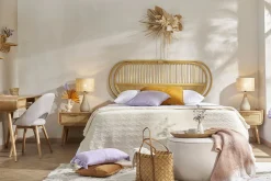Miliboo Nachttisch mit Schublade aus hellem Massivholz und Rattangeflecht B50 cm ATHÈNE* Nachttische