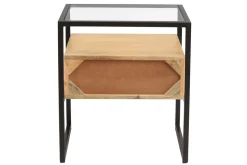 Miliboo Nachttisch mit Schublade aus massivem Mangoholz, Glas und schwarzem Metall B50 cm DIYA* Nachttische