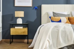 Miliboo Nachttisch mit Schublade aus massivem Mangoholz, Glas und schwarzem Metall B50 cm DIYA* Nachttische