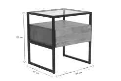 Miliboo Nachttisch mit Schublade aus massivem Mangoholz, Glas und schwarzem Metall B50 cm DIYA* Nachttische