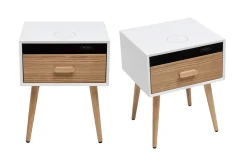 Miliboo Nachttische mit Multimedia-Anschluss mattweiß und helles Massivholz L40 (2er-Set) PAVAN* Nachttische