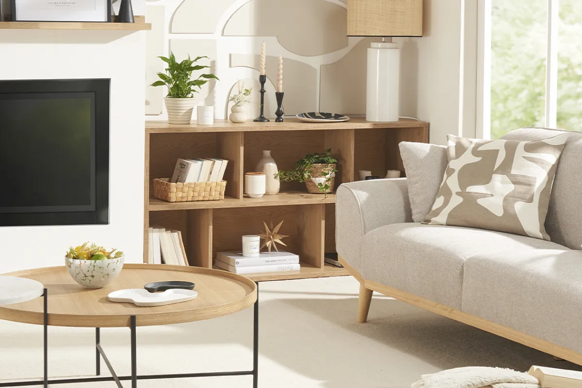 Miliboo Niedriger Bücherschrank mit hellem Eichenholzfinish B140 cm EPURE* Bücherregale|Bücherregale