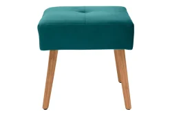 Miliboo Niedriger Hocker aus petrolblauem Veloursstoff und hellem, massivem Holz H46 cm GUESTA* Barhocker