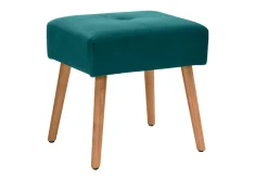 Miliboo Niedriger Hocker aus petrolblauem Veloursstoff und hellem, massivem Holz H46 cm GUESTA* Barhocker