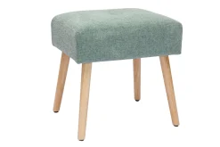 Miliboo Niedriger Hocker aus Stoff mit strukturiertem Samteffekt in Seladongrün und hellem Massivholz H46 cm GUESTA* Barhocker