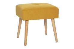 Miliboo Niedriger Hocker aus Stoff mit strukturiertem Samteffekt in Senfgelb und hellem Massivholz H46 cm GUESTA* Design-stühle