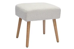 Miliboo Niedriger Hocker aus weißem Stoff mit Bouclé-Wolleffekt und hellem Massivholz H46 cm GUESTA* Barhocker