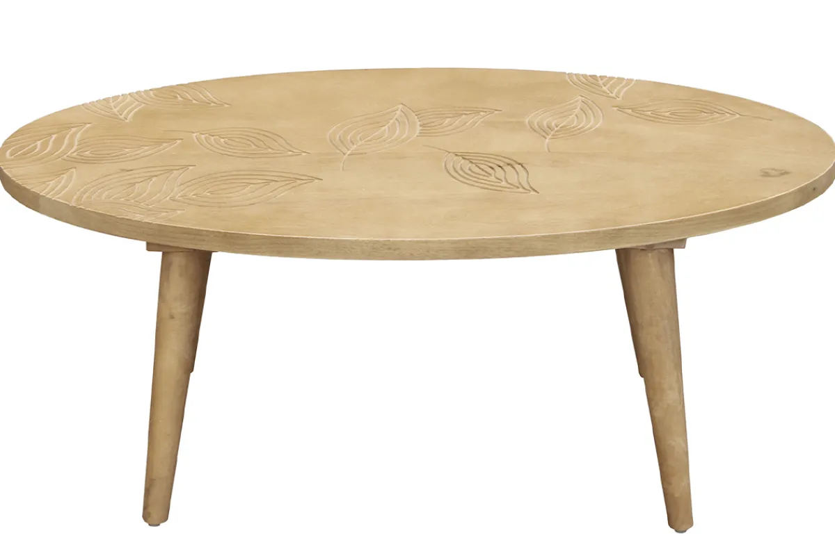 Miliboo Ovaler Couchtisch aus massivem Mangoholz mit Gravur KAFFIR* Couchtische