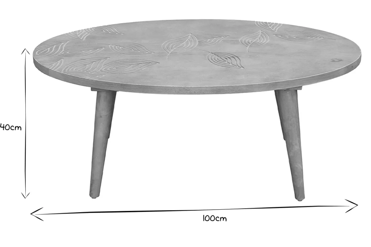 Miliboo Ovaler Couchtisch aus massivem Mangoholz mit Gravur KAFFIR* Couchtische