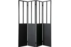 Miliboo Paravent 4 Flügel aus Metall Schwarz und Glas RACK* Paravent|Alle Dekoration