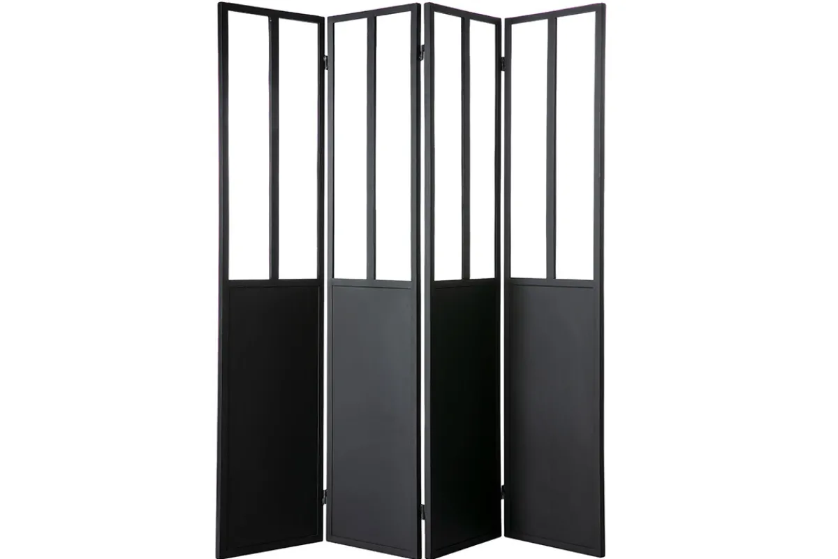 Miliboo Paravent 4 Flügel aus Metall Schwarz und Glas RACK* Paravent|Alle Dekoration