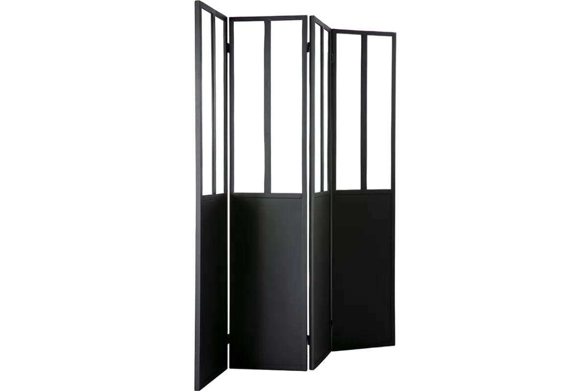 Miliboo Paravent 4 Flügel aus Metall Schwarz und Glas RACK* Paravent|Alle Dekoration