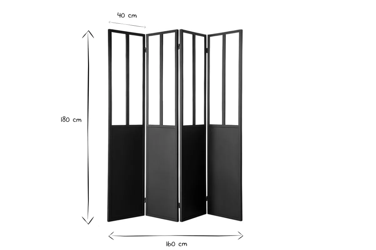 Miliboo Paravent 4 Flügel aus Metall Schwarz und Glas RACK* Paravent|Alle Dekoration