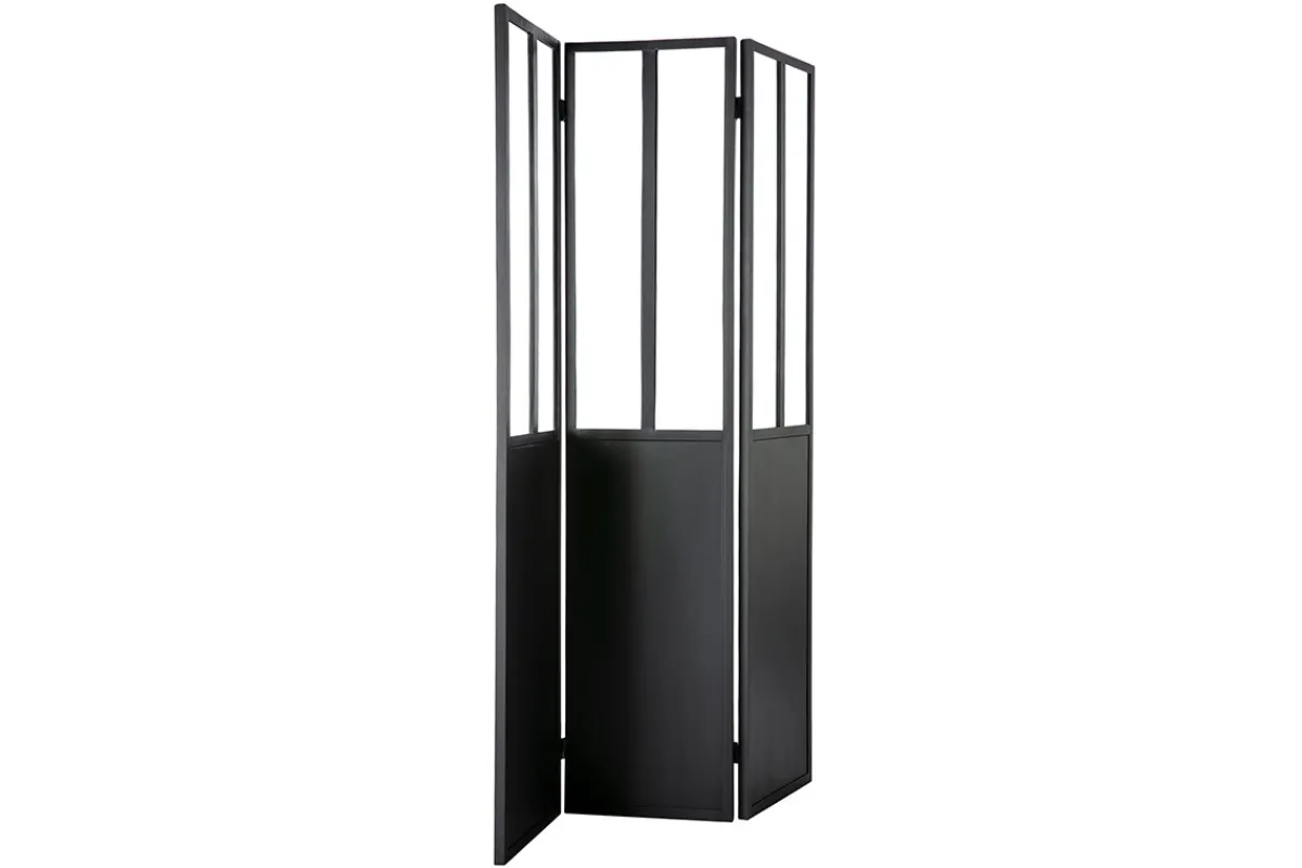 Miliboo Paravent aus Metall Schwarz und Glas 3 Flügel RACK* Paravent|Alle Dekoration
