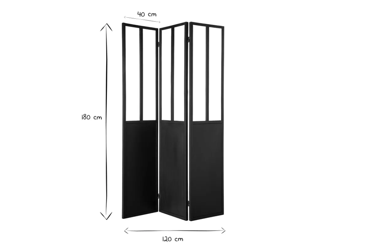 Miliboo Paravent aus Metall Schwarz und Glas 3 Flügel RACK* Paravent|Alle Dekoration