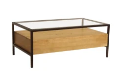Miliboo Rechteckiger Couchtisch mit Stauraum aus massivem Mangoholz, Glas und schwarzem Metall B100 cm SITA* Couchtische