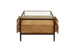 Miliboo Rechteckiger Couchtisch mit Stauraum aus massivem Mangoholz, Glas und schwarzem Metall B100 cm SITA* Couchtische