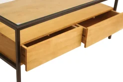 Miliboo Rechteckiger Couchtisch mit Stauraum aus massivem Mangoholz, Glas und schwarzem Metall B100 cm SITA* Couchtische
