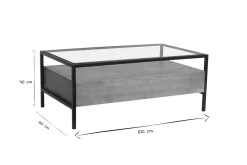 Miliboo Rechteckiger Couchtisch mit Stauraum aus massivem Mangoholz, Glas und schwarzem Metall B100 cm SITA* Couchtische