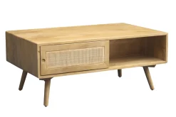 Miliboo Rechteckiger Couchtisch mit Stauraum aus massivem Mangoholz und Rattangeflecht B100 cm ACANGE* Couchtische