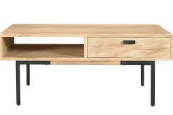 Miliboo Rechteckiger Couchtisch mit Stauraum 2 Schubladen aus hellem, massiven Mangoholz und schwarzem Metall B 100cm JUDE* Couchtische