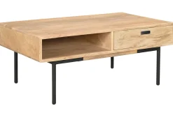 Miliboo Rechteckiger Couchtisch mit Stauraum 2 Schubladen aus hellem, massiven Mangoholz und schwarzem Metall B 100cm JUDE* Couchtische