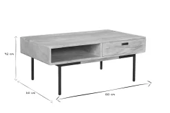 Miliboo Rechteckiger Couchtisch mit Stauraum 2 Schubladen aus hellem, massiven Mangoholz und schwarzem Metall B 100cm JUDE* Couchtische