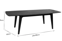 Miliboo Rechteckiger Esstisch mit integrierter Verlängerung in Schwarz Eiche L180-230 cm FIFTIES* Ausziehtische